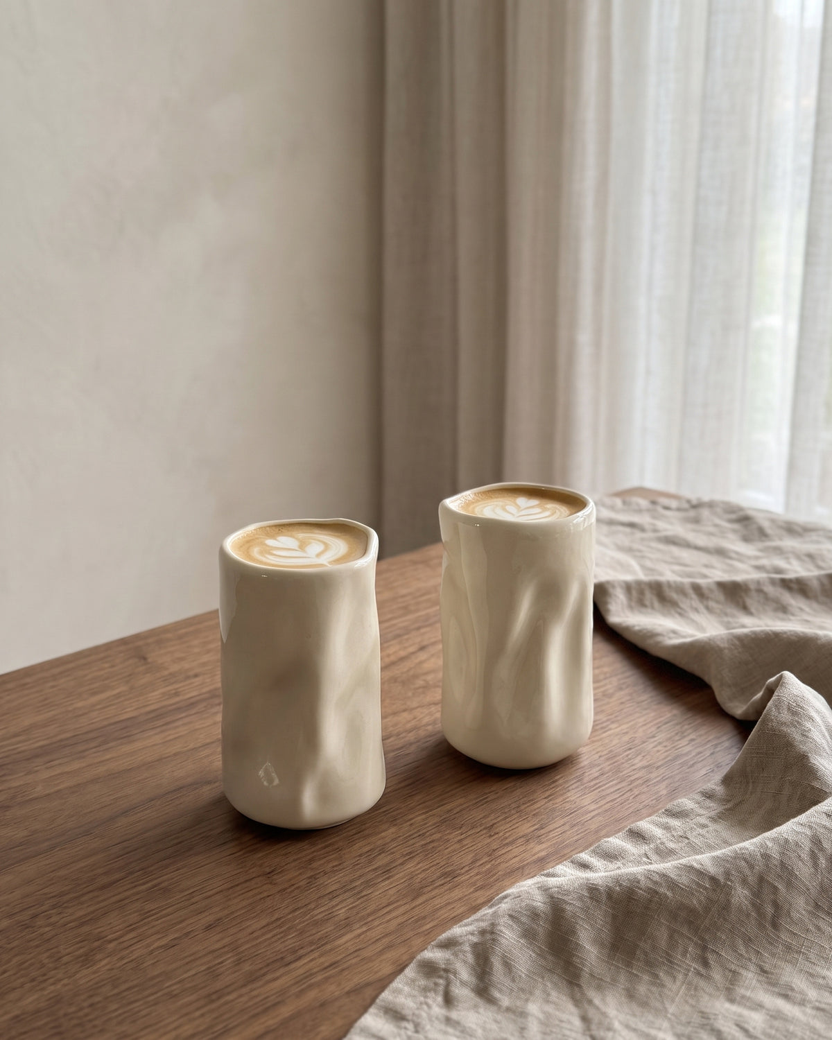 Diamond Wave Keramikbecher hoch | 2 Stück | Creme