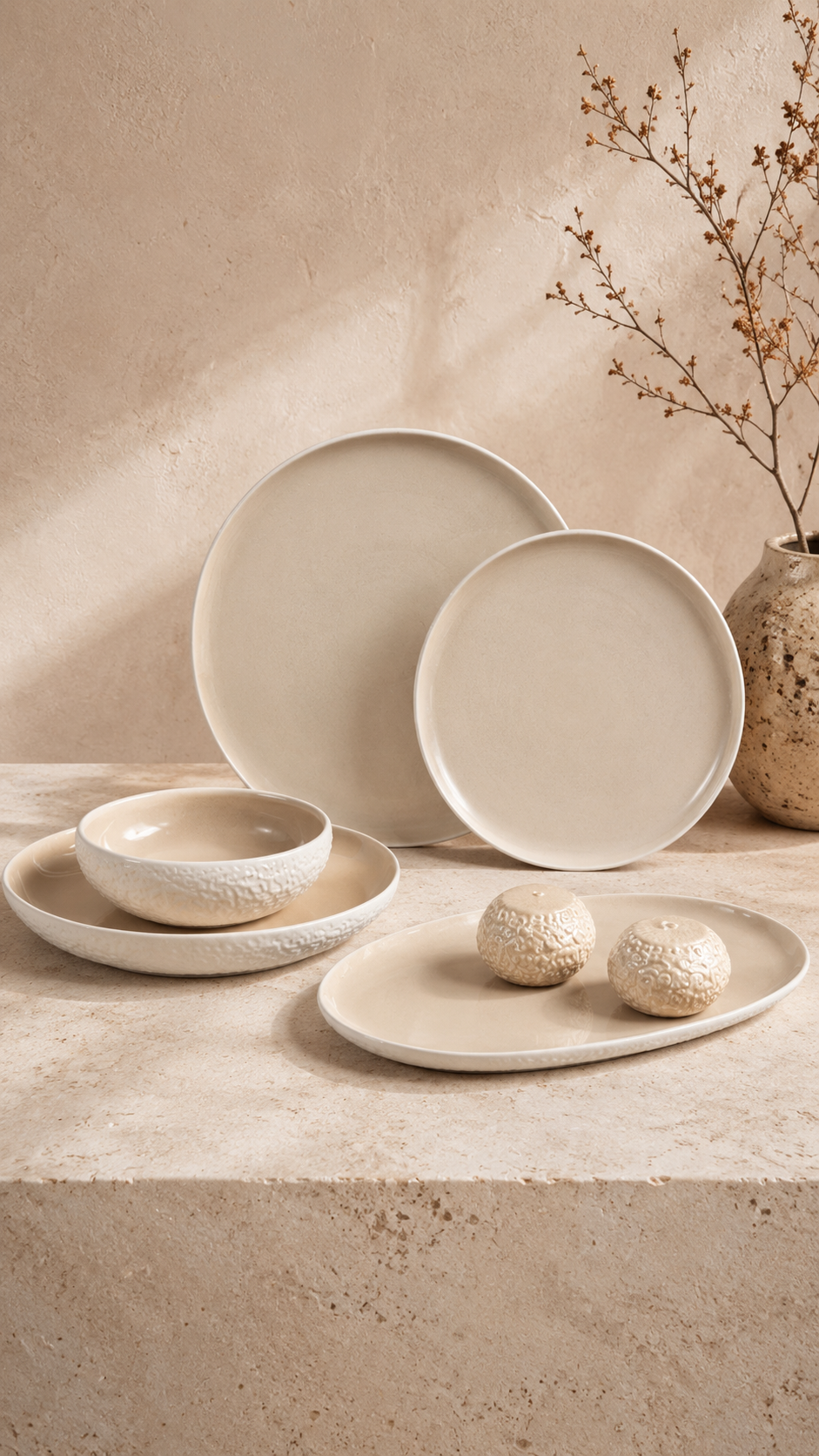 Barles Stone Dinerset | wit-taupe | 6 persoons