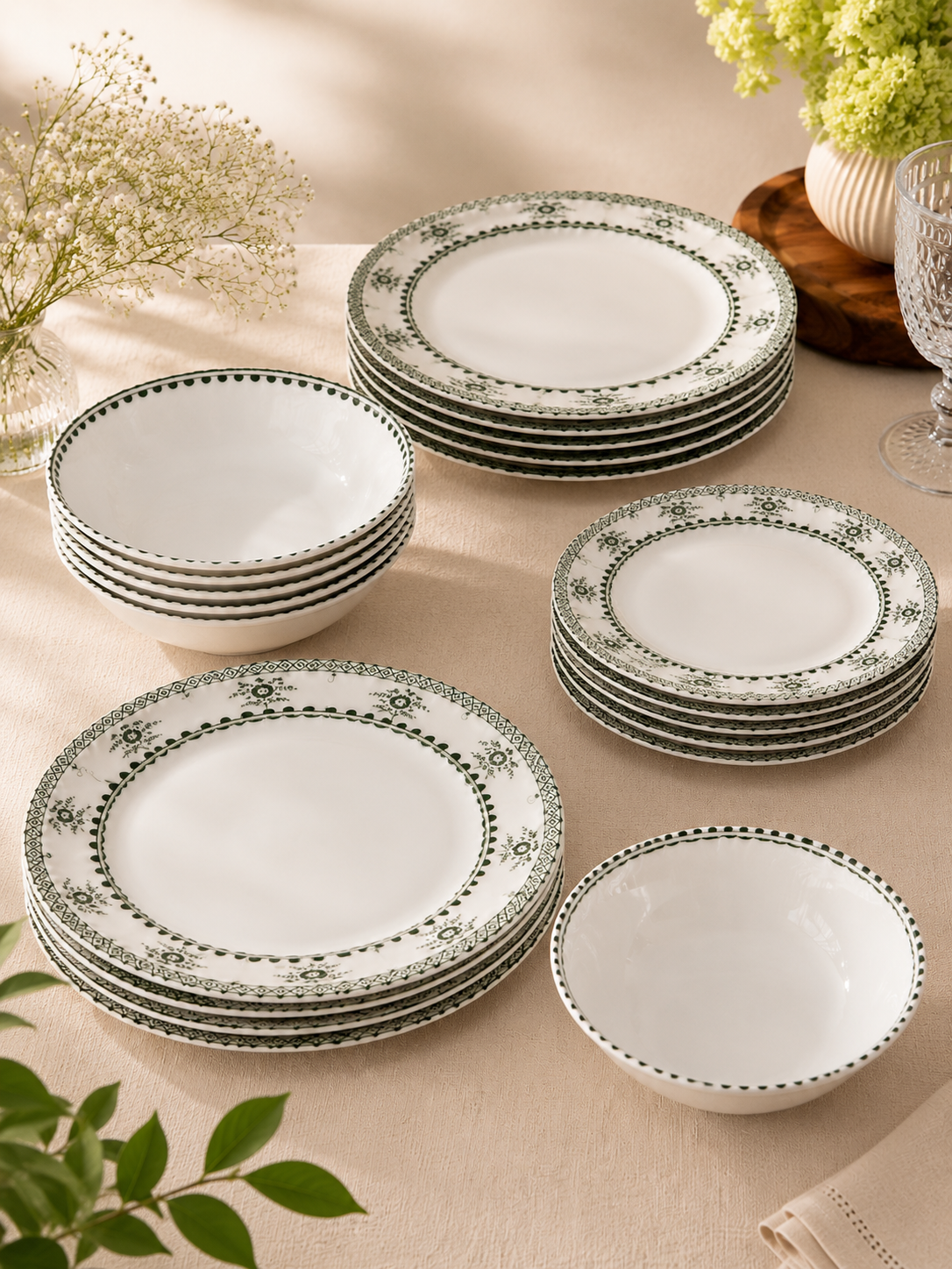 Tulp dinerset | groen wit | 6 persoons