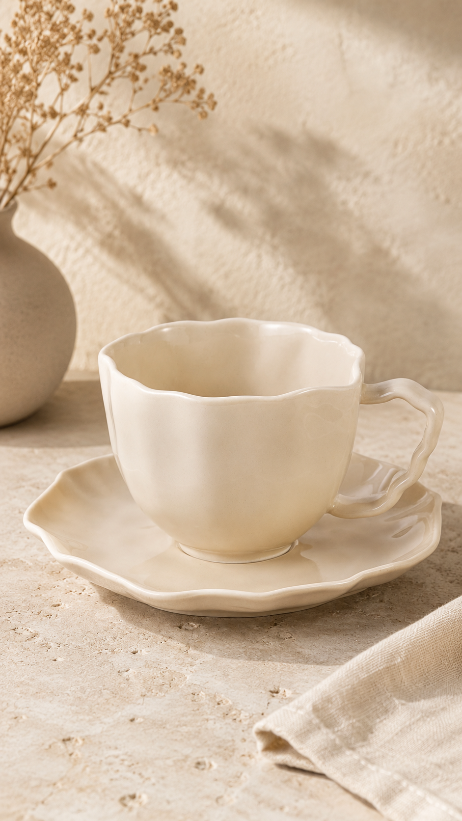 Bricard Angles Koffieset 12-delig | Taupe Porselein | 6 Kopjes & Schotels