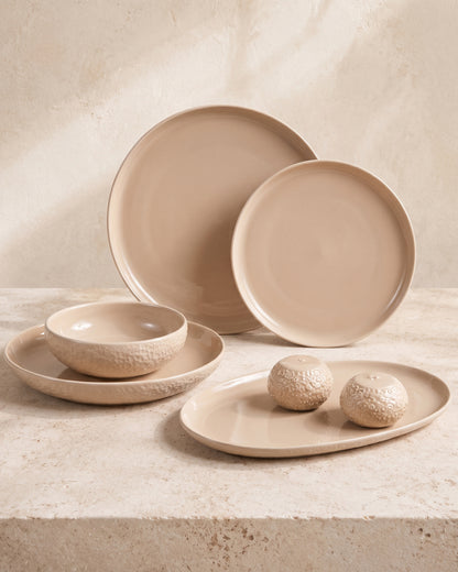 Barles Stone Essgruppe | weiß-taupe | 6 Personen