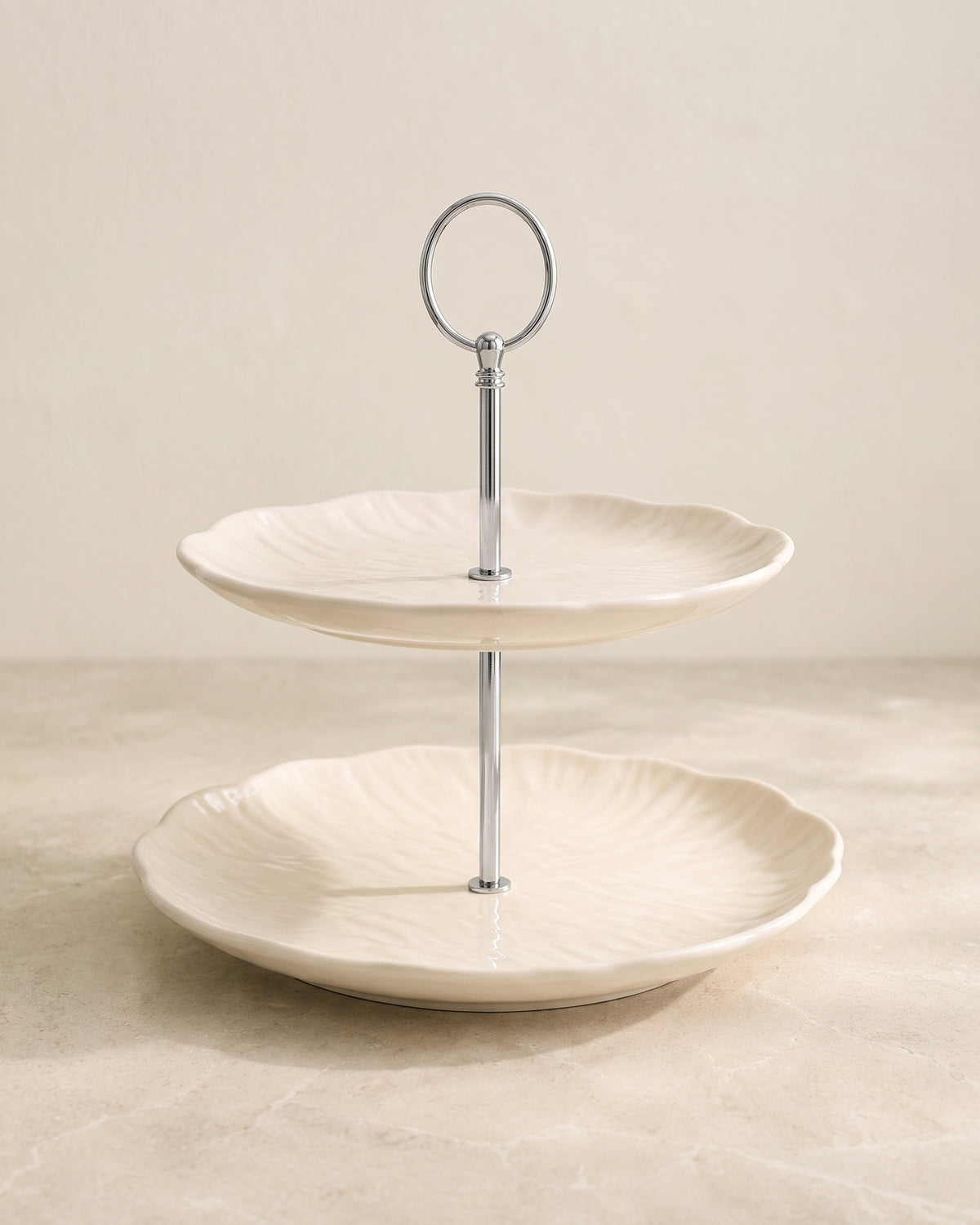 Cermico Beige Etagere 2-stöckig – Ø 20,5 cm /Ø 27,3 cm