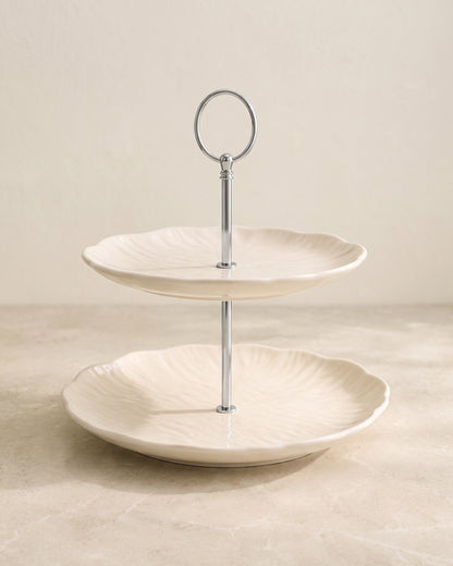 Cermico Beige Etagere 2-stöckig – Ø 20,5 cm /Ø 27,3 cm