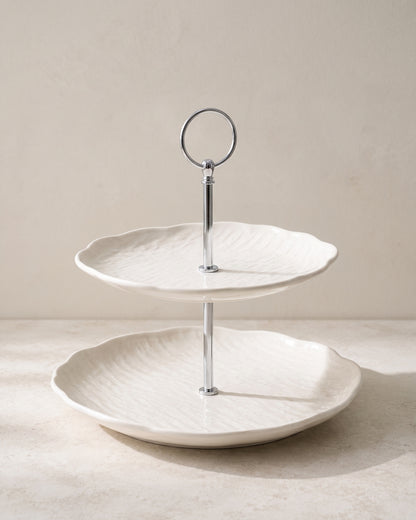 Cermico Weiße Etagere 2-stöckig – Ø 20,5 cm/Ø 27,3 cm