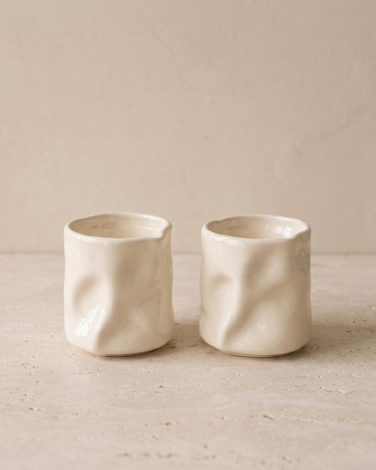Diamond Wave Keramikbecher 2 Stück | Creme