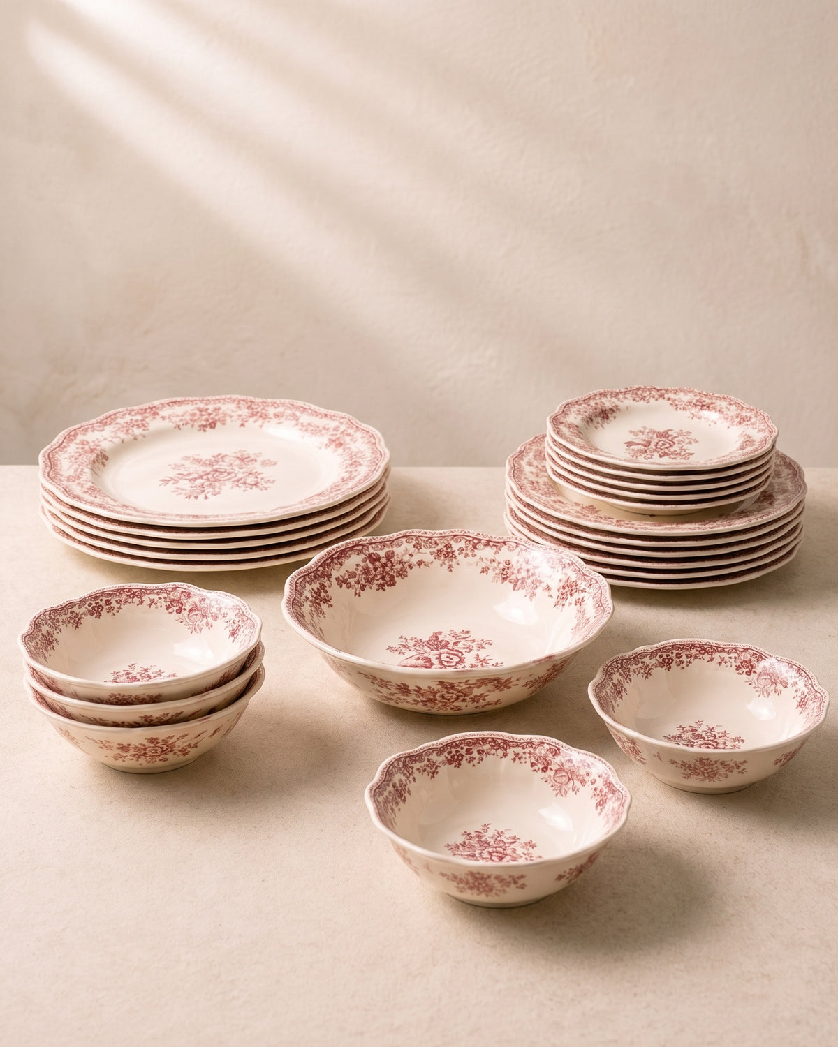 Vintage - Geschirrset - 25-teilig - Rot