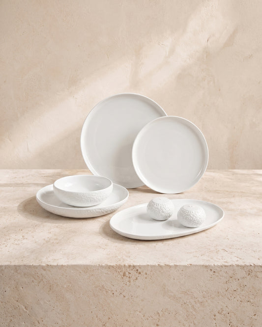Barles Stone Essgruppe | weiß-taupe | 6 Personen