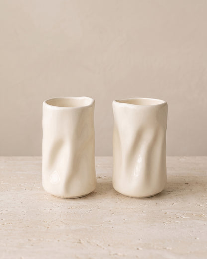 Diamond Wave Keramikbecher hoch | 2 Stück | Creme