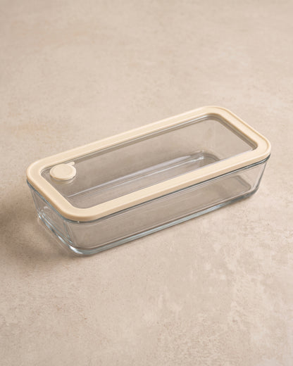 Frischhaltedose Flach Lang | 2600ml | Beige-transparent