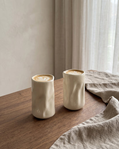 Diamond Wave Keramikbecher hoch | 2 Stück | Creme