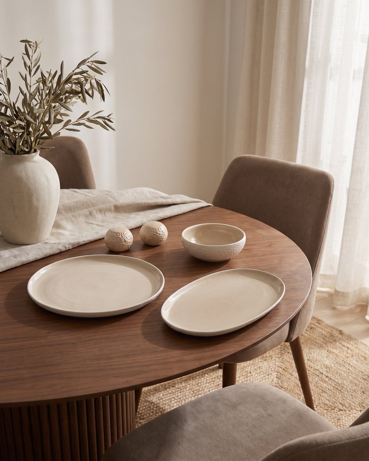 Barles Stone Essgruppe | weiß-taupe | 6 Personen