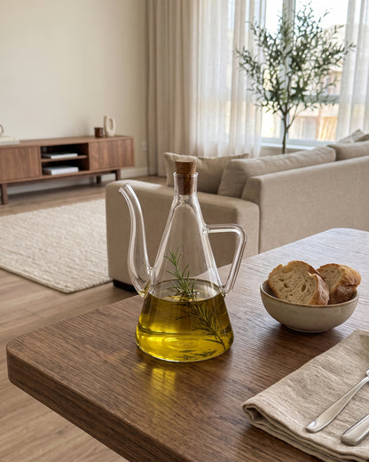 Soledo Ölflasche aus Borosilikatglas mit Akaziendeckel | 585 ml