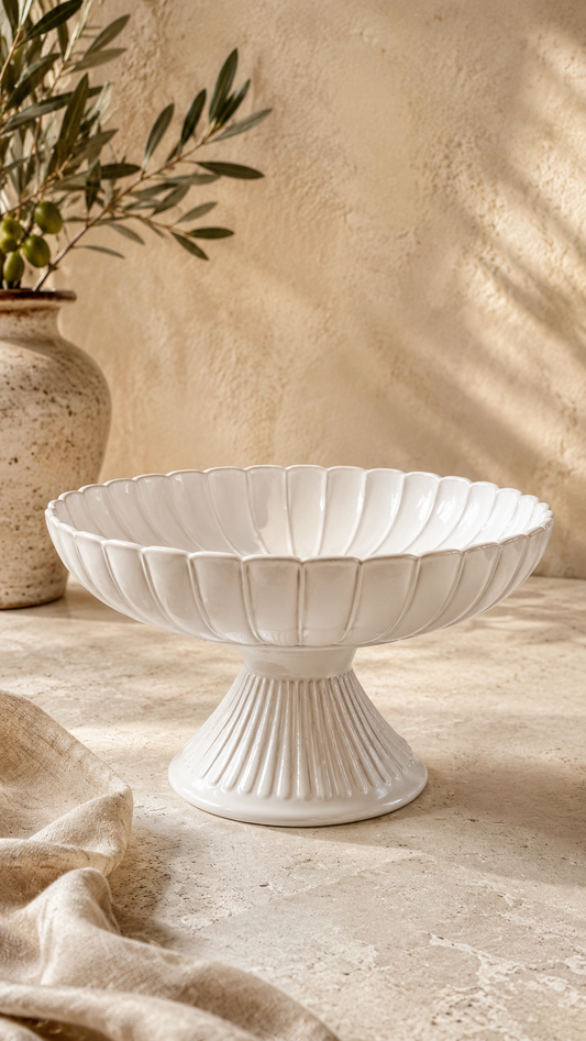 Bloomy – Ayaklı Servis Tabağı – Büyük – Çiçek Şekilli Porselen – Beyaz – Ø28 cm, y16 cm