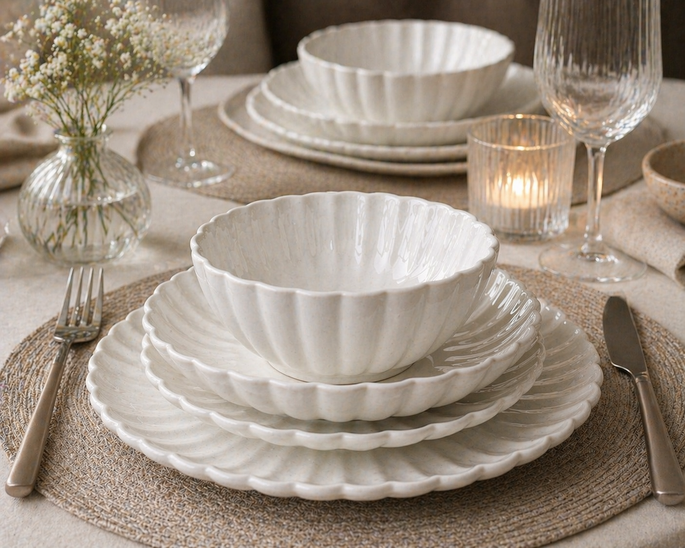 Daisy lotus serviesset | 24-delig | wit