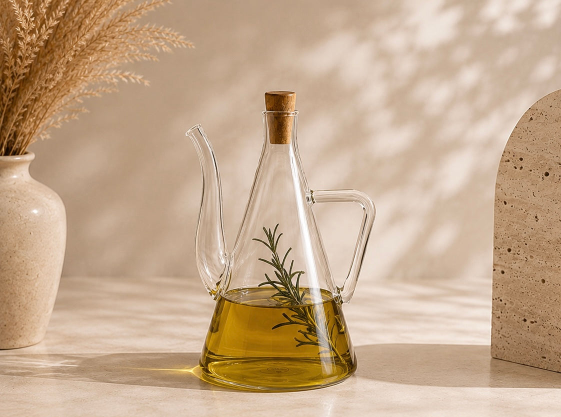 Soledo borosilicaat glazen oliefles met acacia dop | 500 ml