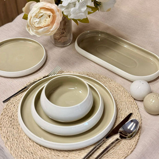 Chubby Tafelservice Weiß/Taupe - 27-teilig - Porzellan