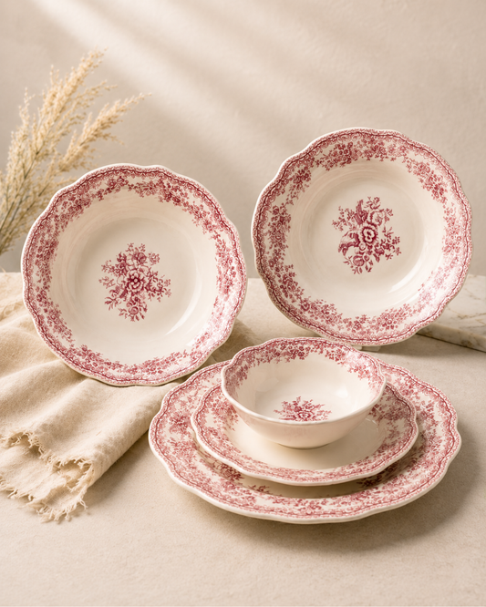Vintage - Yemek Takımı - 25 Parça - Kırmızı