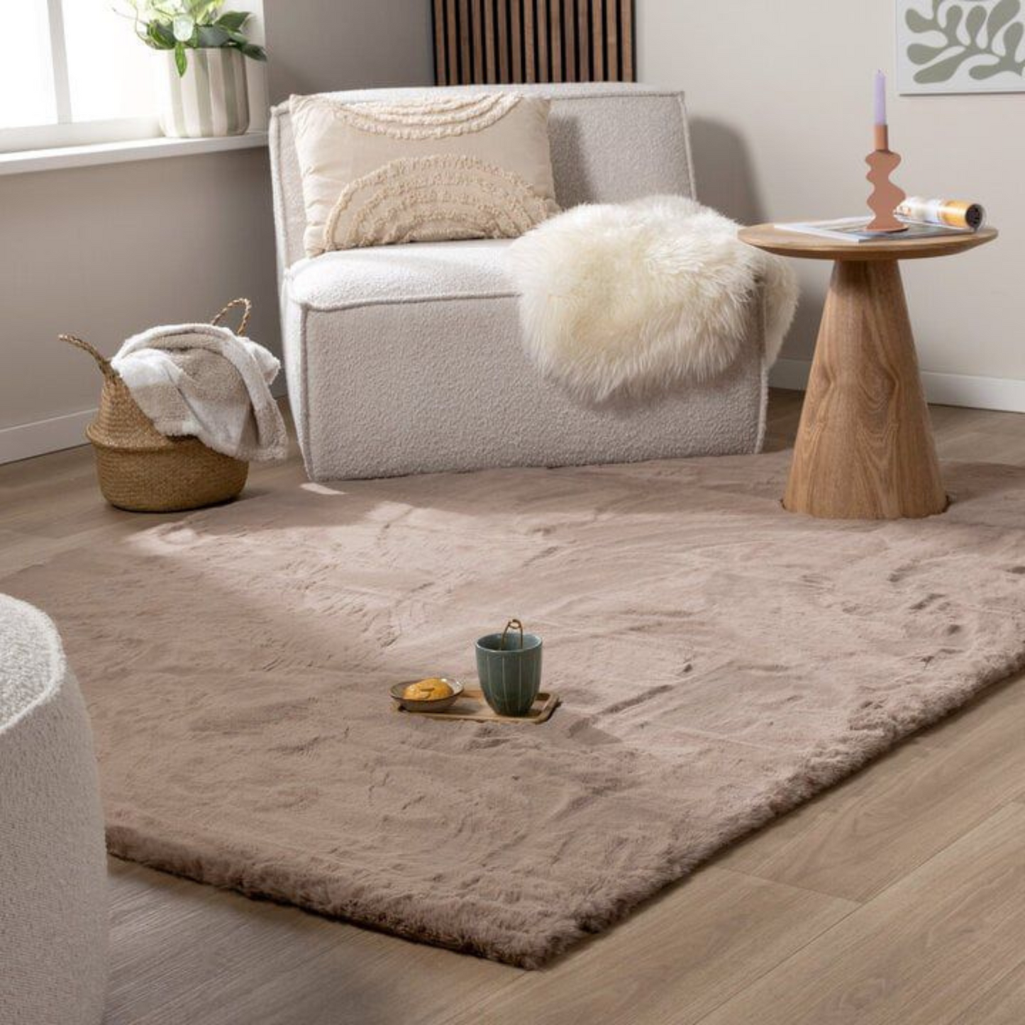 Fluffy vloerkleed Taupe