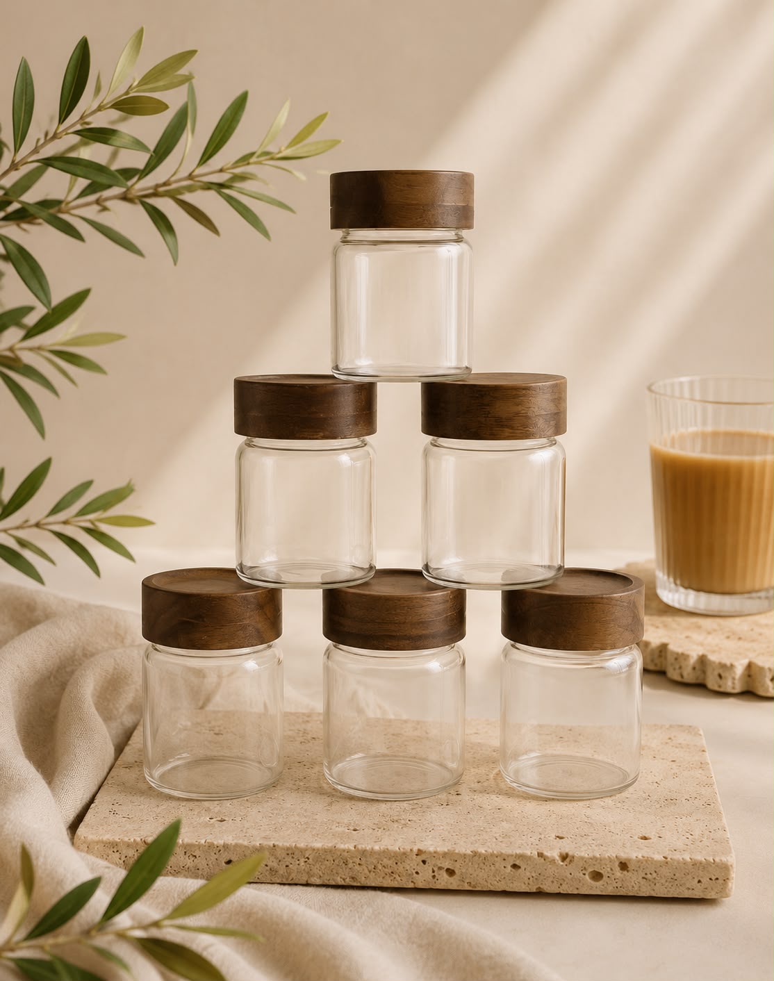 Space Gewürzdosen-Set, 6 Stück | Deckel aus Akazienholz