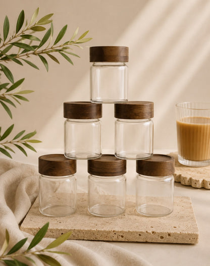 Space Gewürzdosen-Set, 6 Stück | Deckel aus Akazienholz