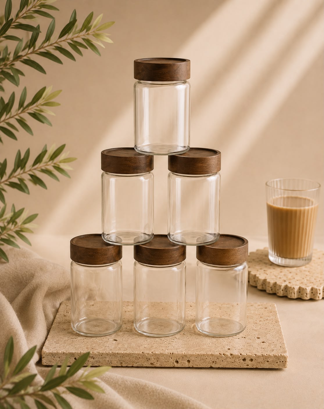 Space Gewürzdosen-Set, 6 Stück | Deckel aus Akazienholz