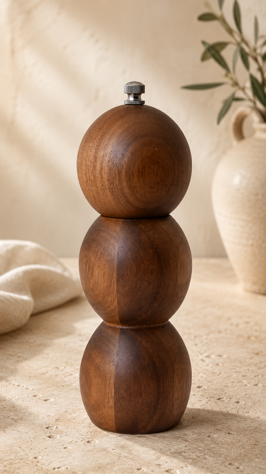 Grano Salz- und Pfeffermühle Gestapelte Kugeln | Massives Akazienholz | 18,5 cm