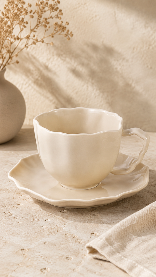 Bricard Angles Kaffeeservice 12-teilig | Taupe Porzellan | 6 Tassen & Untertassen