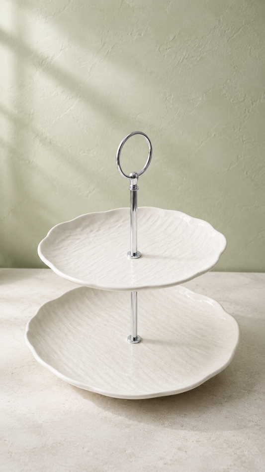 Cermico Weiße Etagere 2-stöckig – Ø 20,5 cm/Ø 27,3 cm